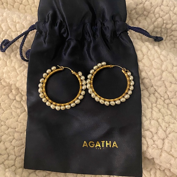 Agatha Paris Gold Plate & Pearl Hoop Earrings - Picture 1 of 2
